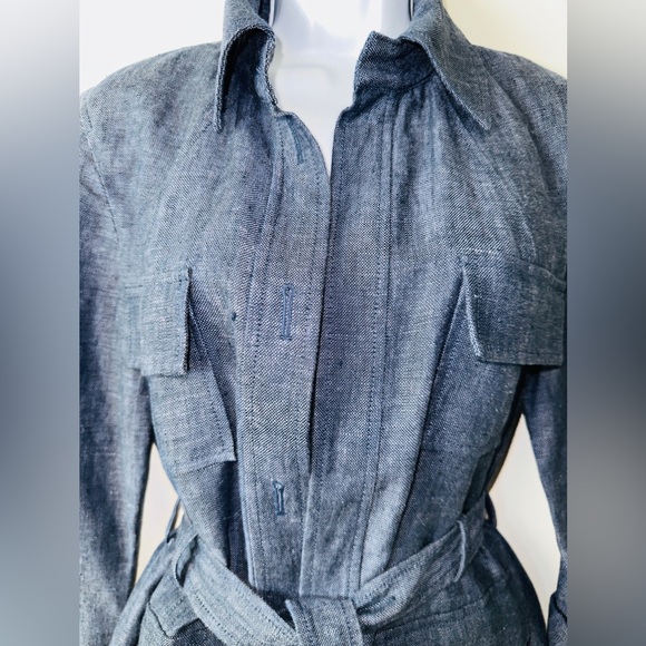 Kenneth Cole New York Denim Linen Utility Belted Jacket w Pockets Size 6 - Picture 9 of 9